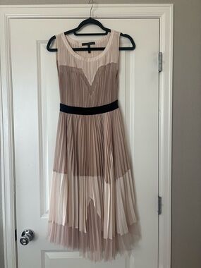 BCBGMaxAzria Blush and Black Pleated Midi Dress